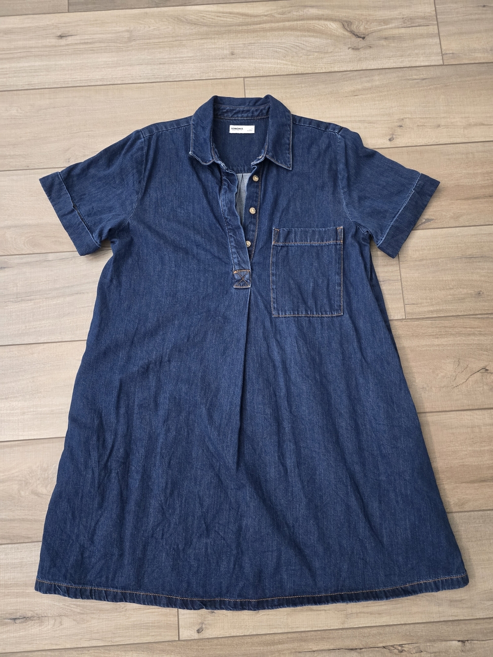 Dark Wash Denim Shirt Dress with Chest Pocket